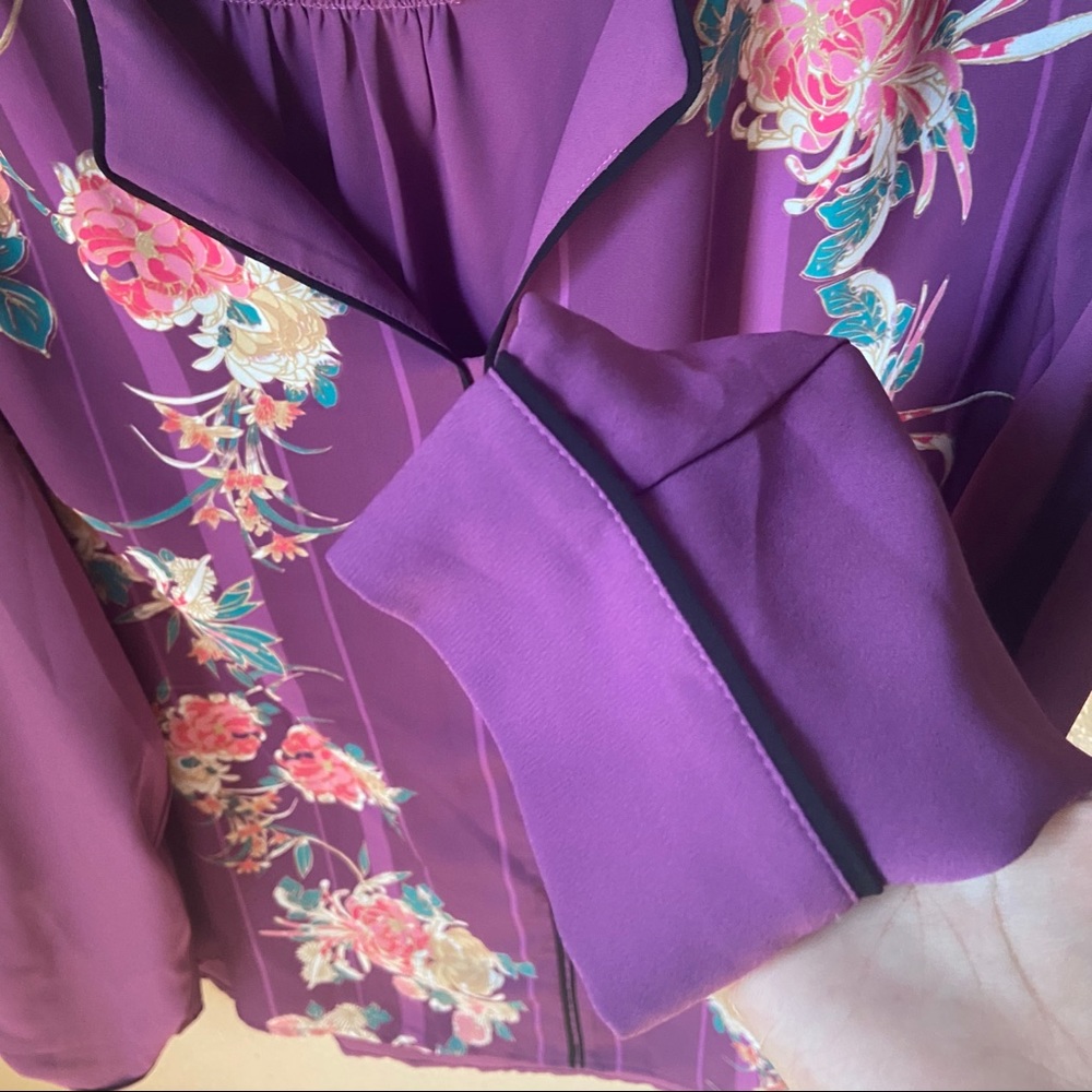 ModCloth Co-Host Long Sleeve Top Purple Floral - Picture 7 of 9